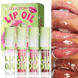 NEARPOW 4PCS Lip Oil Hidratante y Lip Gloss, Brillo de Labios con Aceite | Escualano vegano, no pegajoso, duradera nutricion, alto brillo, cuidado lab