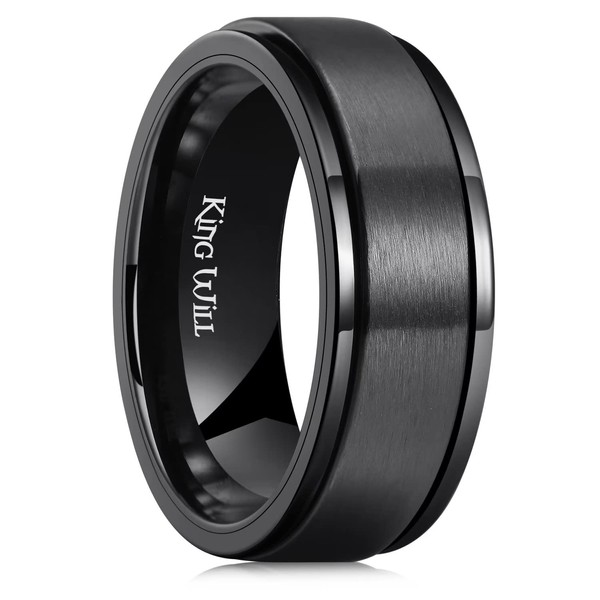 King Will Black 8mm Stainless Steel Spinner Ring For Men