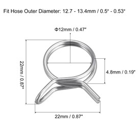 uxcell Double Wire Spring Hose Clamp, 20pcs 304 Stainless Steel 12mm Inner Dia Fit 12.7mm-13.4mm OD Hose Fuel Line Silicone Tube Spring Clips