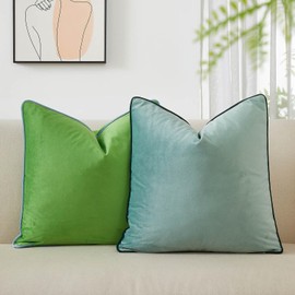 JUSPURBET Set of 2 Sage Green Velvet Throw Pillow Covers 26x26 Inch Luxury Accent Cushion Cases with Piping and Hidden Zipper for Sofa Bed Home Decor