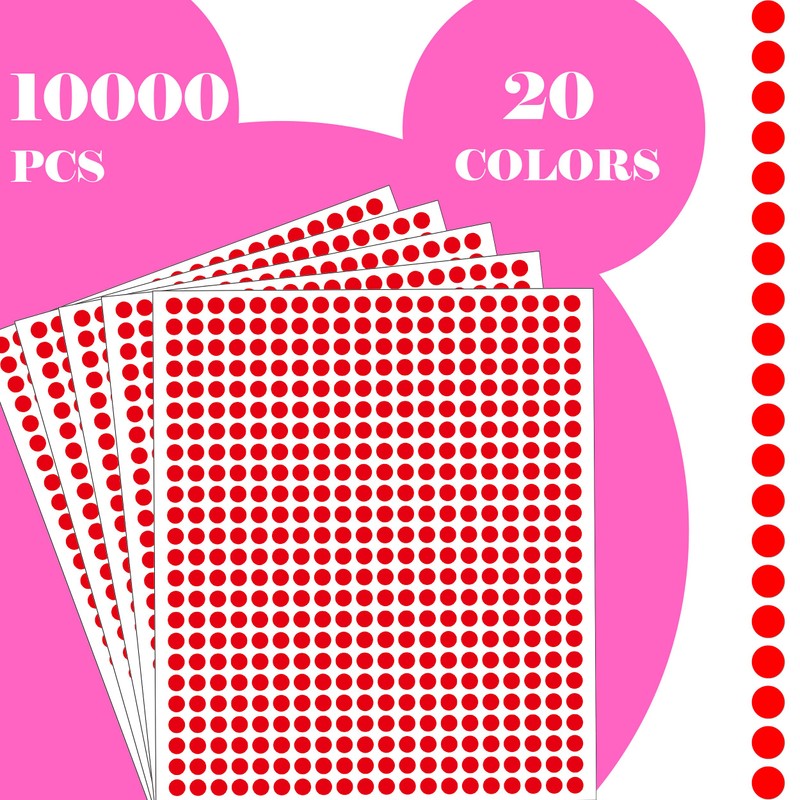 10000 PCS Red Dot Stickers 1/4" Round Circle Dot Stickers