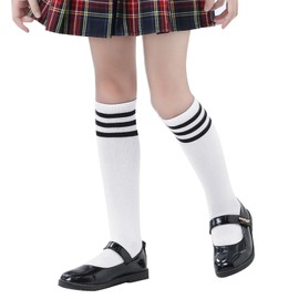 PONCEAU Kids cotton knee high football soccer socks school uniform socks Stripped socks for girls boys Toddler for 1-3T White - black stripes