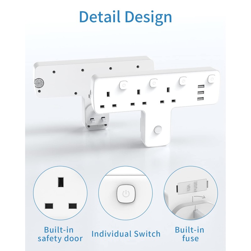 Plug Adapter, Mscien 3 Way Extension Plug with 3 USB,