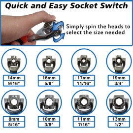 EX ELECTRONIX EXPRESS Universal Socket Wrench 48-in-1 for Standard SAE and Metric, Spline, 6 Point, 12 Point, Torx, and Square Bolts, 360 Degree Rotating Heads for use at any Angle, Hollow Shaft