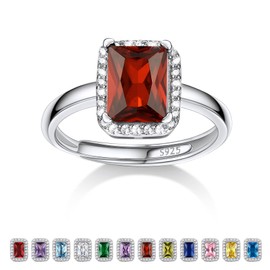 Bestyle 925 Sterling Silver Love Square Cut Gemstone Shiny Cubic Zirconia Rings, Brilliant Created July Ruby CZ Birthstone Rings for Women, Promise/Statement Ring Great Jewelry Gift