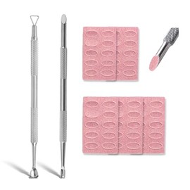 Nagelhautschieber, 2 Stück, doppelseitiges Edelstahl-Nagelreiniger-Werkzeug mit 5 Bögen Schleifpapier (180 Maschen), 2-in-1 Nagelhautentferner-Werkzeug für Maniküre, Pediküre