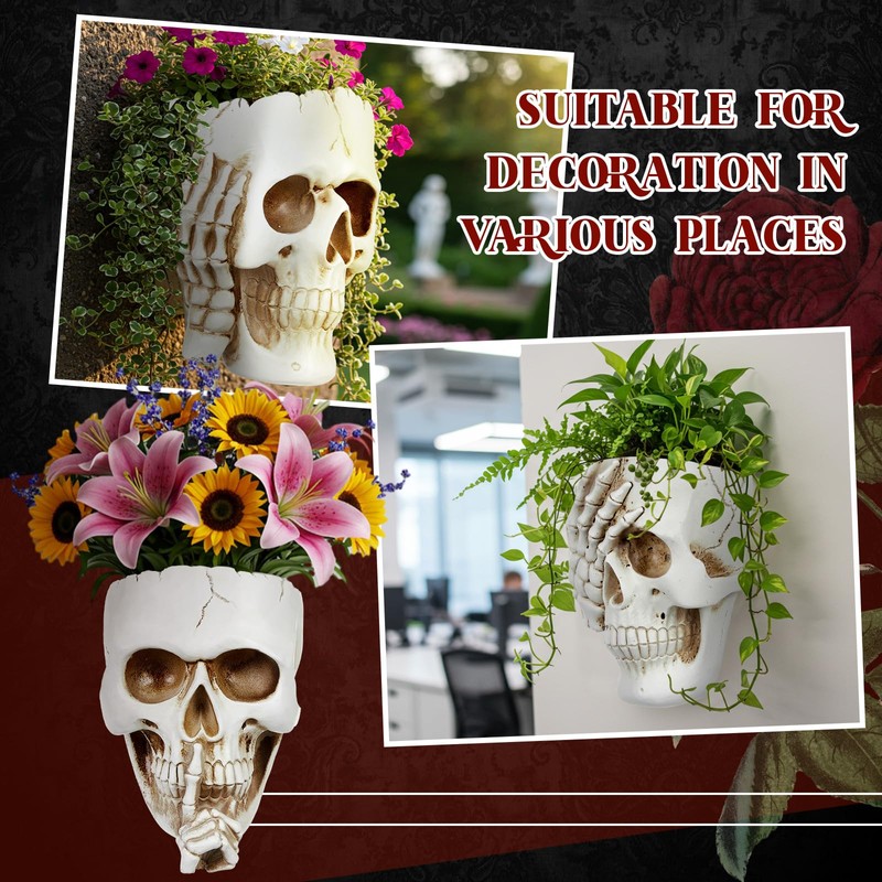 RimCereal 3pcs Halloween Skull Wall Planter Resin Skeleton Gothic Hanging