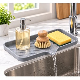 Silicone Sink Drain Tray for Kitchen & Bathroom – Draining Soap & Sponge Holder for Countertop Storage