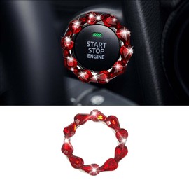 Bling Car Engine Start Stop Button Decoration Ring, Crystal Push to Start Button Emblem Sticker, Key Ignition Starter & Knob Protection Cover, Universal Car Interior Accessories for Women (Red)