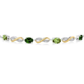Gem Stone King 2.15 Ct Green Peridot Green Chrome Diopside 925 Silver and 10K Yellow Gold Lab Grown Diamond Infinity Bracelet For Women Mother's Mom Wife Her, Fully Adjustable Up to 7.5 Inch)