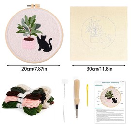 Punch Needle Kits For Kids Adults Beginner,Black Cat Embroidery Starter Kit,Rug Hooking Beginners,Handcraft Hoops,Flowers Plants Pattern Kits, Rug Beginner,Diy Handcraft Tools Set