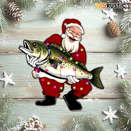 Lightweight Wooden Ornament for Christmas Tree, 2024 Christmas Decoration, 2-Side Printed Christmas Ornament, Santa Fishing