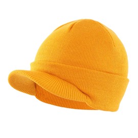 Magracy Unisex Men's Warm Visor Beanie Outdoor Double Knit Hat with Peak Winter Hat Yellow