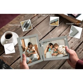 JD Concept Vertical Horizontal Combo, Double 5x7 Grey Wood Foldable Picture Frame, Opening 4.5x6.5, Desktop or Wall Mounted, Portrait and Landscape View