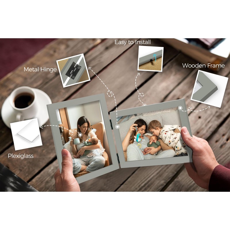 JD Concept Vertical Horizontal Combo, Double 5x7 Grey Wood Foldable