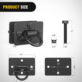 Nilight 2PCS 1/2" D Rings for Trailers Heavy Duty Trailer Tie Down Rings, Grade 70 Forged Steel Bolt-On Grab with Back Plates for Tractor Bucket RV UTV Truck MBS 12000 lbs, Black, 2 Years Warranty