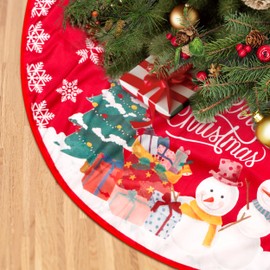 UNIMEIX 48 Inch Christmas Tree Skirt Red and Green Xmas Tree Mat Indoor Outdoor Tree Cover for Xmas Holiday Party Home Decor