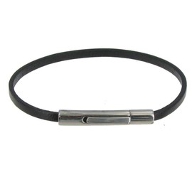 Les Poulettes Jewels - Bracelet Black Simple Leather Stainless Steel Clasp