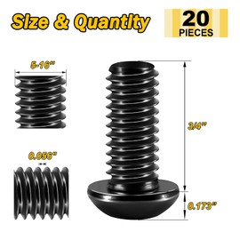 Mywish 5/16-18 x 3/4" 20Pcs Button Head Socket Cap Bolts Screws, 304 Stainless Steel 5/16 Bolts, Allen Drive Furniture Screws, Black Oxide & Hex Spanner