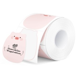 MUNBYN Cute Pink Pig Cartoon Thermal Labels, Waterproof Kawaii Animal Stickers for Kids DIY Decoration, Notebook, 200 Labels/1 Roll