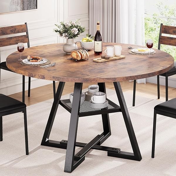 Round Dining Table for 4,Kitchen Dining Room Circle Dinner Pedestal