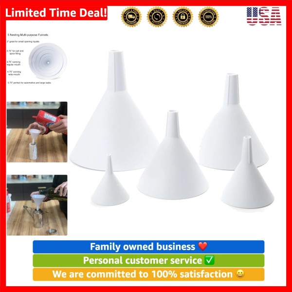 Unbranded All Purpose Plastic Funnel, Set of 5, White, Mini,