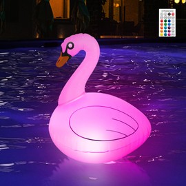 Qoolife Floating Pool Lights Solar Powered, Solar Pool Lights, Waterproof 16 RGB Inflatable Swan LED Pool Lights That Float for Swimming Pool Spa Patio Wedding Party Beach Decorations