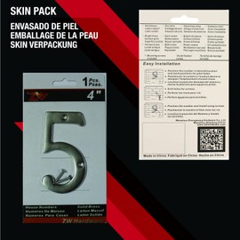 Zhong Hardware A200 4 Inch Brass Matt Nickel Plated House Number 5/ZhongWang Hardware A200 Número de casa de latón niquelado mate de 4 pulgadas 5