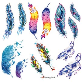 Oottati 6 Sheets Temporary Tattoo Stickers Colorful Blue Feather Dream Cather Cesarean Section Scar Cover