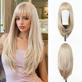 Esmee Long Straight Blonde Wigs for Women with Fringe, Natural Looking Synthetic Hair Wig for Daily Use & Party