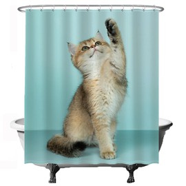 Ulticool Shower Curtain - Cute Cat - 180 x 200 cm - Washable - Waterproof - with 12 Rings