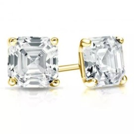 Paris Jewelry 18k Yellow Gold Plated 4mm 2Ct Asscher Cut Created White CZ Stud Earrings