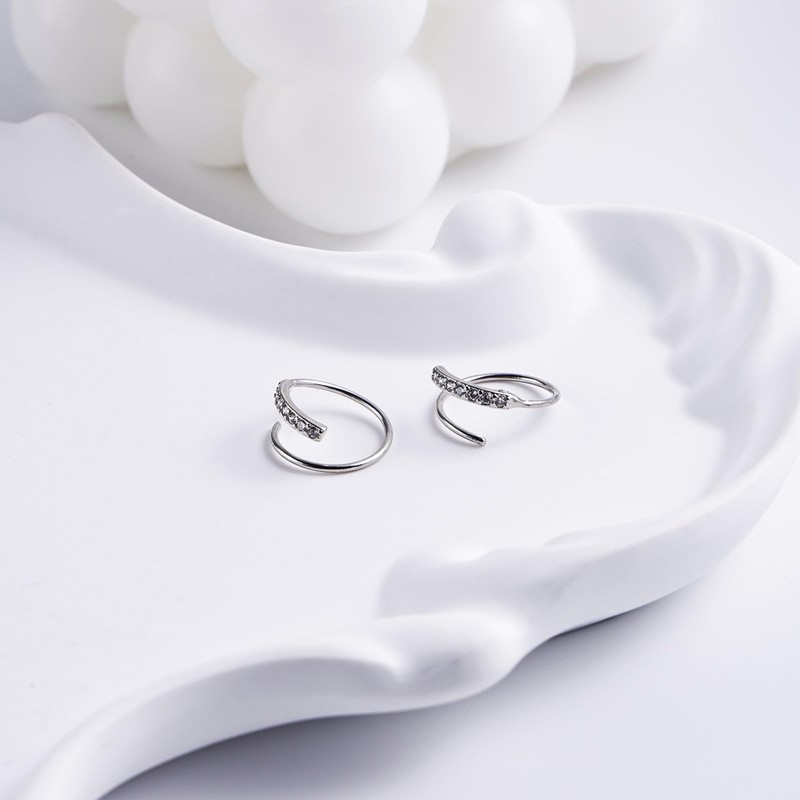 Sterling Silver Double Hoop Earrings for Single Piercing - Silver