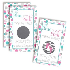 It's A Girl! Polka Dot What Do You Think? Gender Reveal Scratch Off Cards for Baby Showers, 20 2" X 3” Double Sided Cards by AmandaCreation