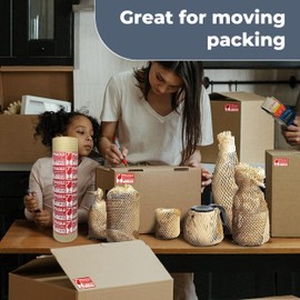 Honeycomb Packing Paper - 15" x 360' Alternative Bubble Wrap, Eco-Friendly Cushioning Wrap Packaging for Moving, Packing & Shipping with 36 Fragile Sticker Labels