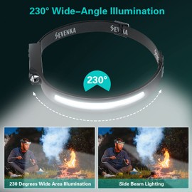 SEVENKA 2 Rechargeable Headlamps, Bright LED Headlamp Flashlight, 1000 Lumen 230° Wide Beam&Spot Light, Sensor Mode, 2.4oz Lightweight Head Lamp with Clips for Hardhat, Camping,Running