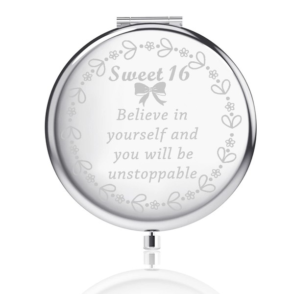 Sweet 16 Gifts 16th Birthday Gifts for Girls Compact Mirror Sweet Sixteen Gift for Daughter Girls Happy 16th Birthday Gifts (Believe mirror-sl)