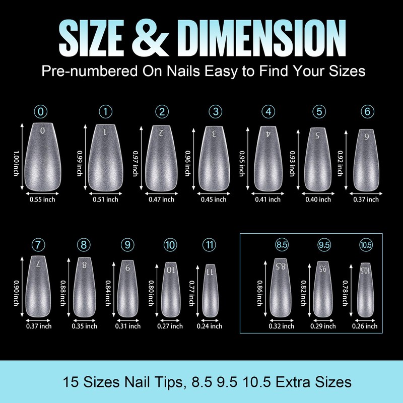 TOMICCA Coffin Nail Tips, Pack of 360 False Nail Tips,