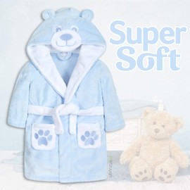 Metzuyan Baby Boys & Girls Teddy Bear Hooded Dressing Gown Blue 6-12 Months