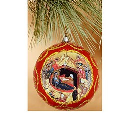 Needzo Orthodox Christmas Ornament Decoration Nativity of Christ Byzantine Icon Saints Angels 4 1/2 Inch, Red