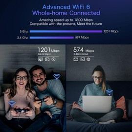 Rockspace WiFi 6 Extender: Up to 1500 Sq. Ft. Coverage, 35+ Devices, Dual-Band, 1.8Gbps Speed, 4 Antennas, AP Mode with Gigabit Port for Home & Gaming AX1800 (AX1800 Black 02)