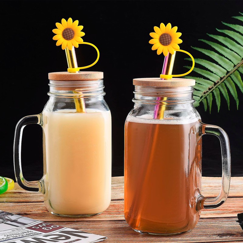Joez Wonderful 2pcs Sunflower Straw Toppers 10mm, Reusable Silicone Straw