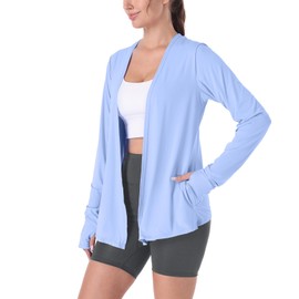 Womens Lightweight Summer Cardigan Rash Guard UPF50 Long Sleeve UV SPF Open Front Wrap Cover Up Sun Sweater Shawl Thumb Hole