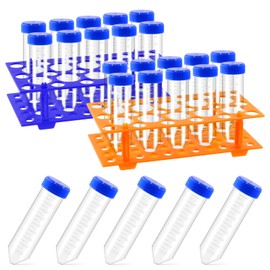 Tanstic 27Pcs 50ml Conical Bottom Centrifuge Tubes with 2pcs Test Tube Rack, Plastic Test Tubes with Screw Cap Plastic Vial Container Graduated with Marks for Laboratory Lab Scientific Experiments