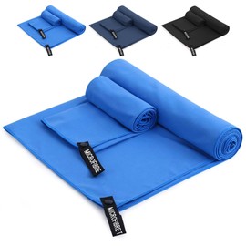 Microfibre Towel, 2 Pack Gym Towel Lightweight & Quick Dry, Super Absorbent Compact Swimming and Beach Towel for Sports Gym Beach Camping Yoga Hiking (Blue)