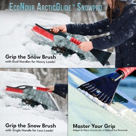EcoNour 27" Car Snow Brush and Ice Scrapers for Car Windshield (Red- 2 Pack) | Scratch Free Bristle Head Snow Brush & Tough Window Snow Scraper with Aluminium Body