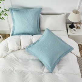 WINLIFE 100% Cotton Quilted Euro Sham Covers, 2 Pack Cotton 26'' x 26'' Pillow Covers, Soft and Breathable Euro Shams, Square Pillow Shams, Baby Blue