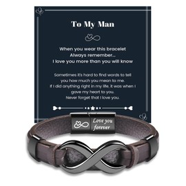 MANVEN Mens Bracelets Gifts for Him Husband Gifts Boyfriend Gift Valentines Day Anniversary Mens Birthday Gift Christmas Mens Leather Bracelet To My Man I Love You Brown
