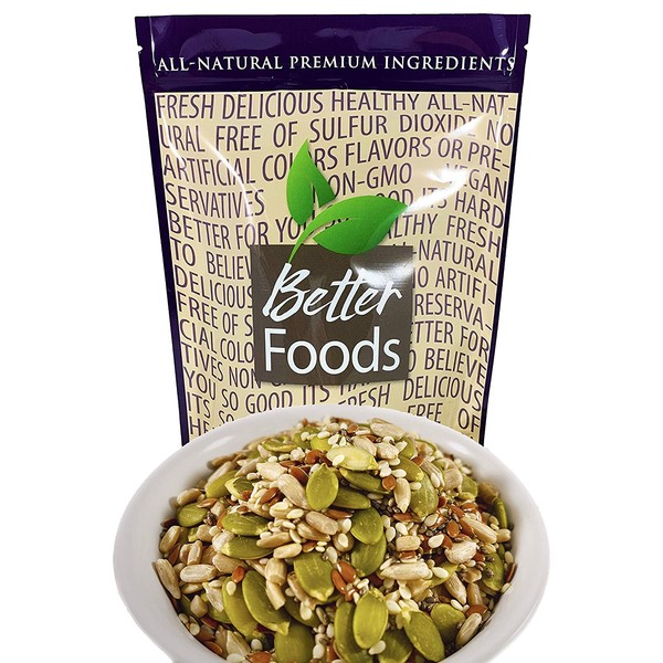 Raw Superfoods Five Seeds Mix (Pumpkin Seeds, Sunflower Seeds, Chia Seeds, Flax Seeds, Sesame Seeds) 32 oz 2 LB All Natural Non-GMO Snack Mix