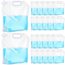 Zubebe 20 Pcs x 1.3 Gallon Collapsible Water Container Bag 26 Gallon Emergency Water Container Freezable BPA Free Food Grade Clear Plastic Storage Bag Foldable Water Bottle for Camping Riding
